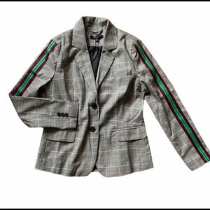 Romeo & Juliet Couture Plaid Lined Blazer Striped Sleeve Size S Career NWT